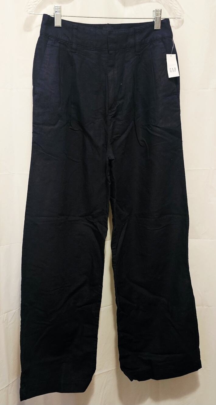 GAP Wide Leg Pleated Linen Blend Trouser Pant Navy Blue Size 2 New With Tags